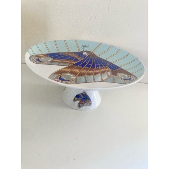80's VTG Seymour Mann Art Nouveau Moth Lady Cake Stand Ceramic Butterfly - Picture 5 of 7